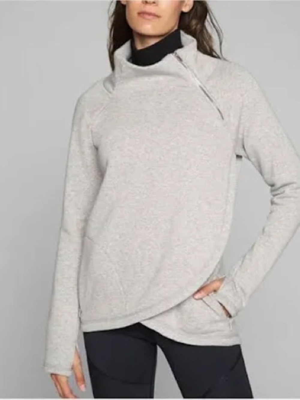 Athleta Cozy Karma Asym Pullover sweatshirt in heather gray